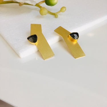 Gold Petal Triangle Stone Earrings Zayn Luxury Jewellery